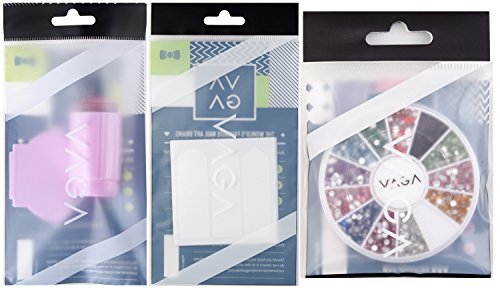 Amazing Value Professional Manicure Nail Art Salon Quality Tools Accessories Set Kit Including 10pcs Cards Each With 51pcs White Guides Stickers / Strips In 3 Different Shapes For French Nails And Lines Designs Application, Wheel With Rhinestones / Crysta