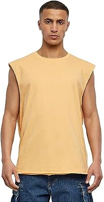 T-shirt sem mangas de borda aberta, laranja claro, L para homens