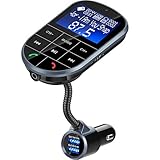 Bluetooth FM Transmitter for Car, Frienda Wireless Radio Adapter Car Kit with Hand-Free Calling, 5V/3.4A Dual USB Ports, On Off Button, A2DP Aux Input/Output TF Card and USB MP3 Player