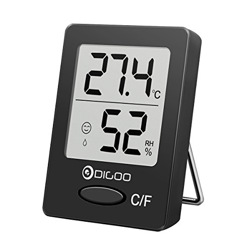 DIGOO TH1130 Indoor Thermometer, Home Refrigerator Digital Hygrometer Temperature Humidity Monitor, 2'x 1.7' Size, Black