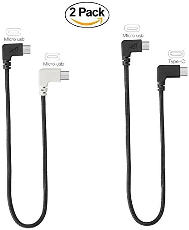 Micro USB to Micro USB Cable/ Type-C to Micro USB Cable, YooTek 90 Degree Nylon Braided Connector Cable for Dji Mavic Pro / Dji Spark (Micro USB + Type-C)