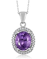Sterling Silver Purple Amethyst Women&#39;s Pendant Necklace (2.90 cttw, 11X9MM Oval, With 18 Inch Silver Chain)
