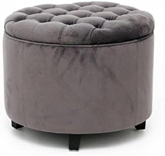 Downton Interiors Modern Grey Velvet Button Round Foot Storage Stool Ottoman Swf2139 Full Range Of Upholstered Chairs Are Available Amazon Co Uk Kitchen Home