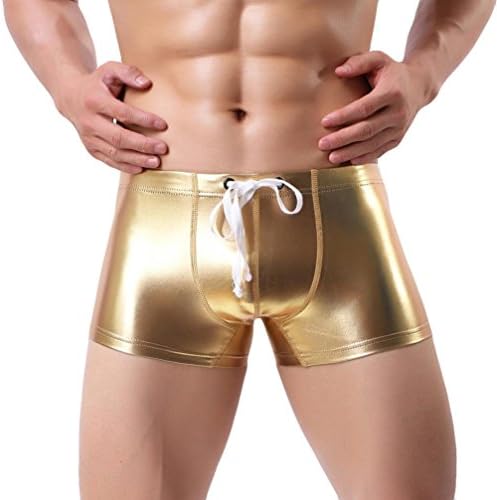 Sansee Men's Sexy Bright Leather Swimming Trunks Pants Briefs Beachwear Underwear Surf Boardshorts
