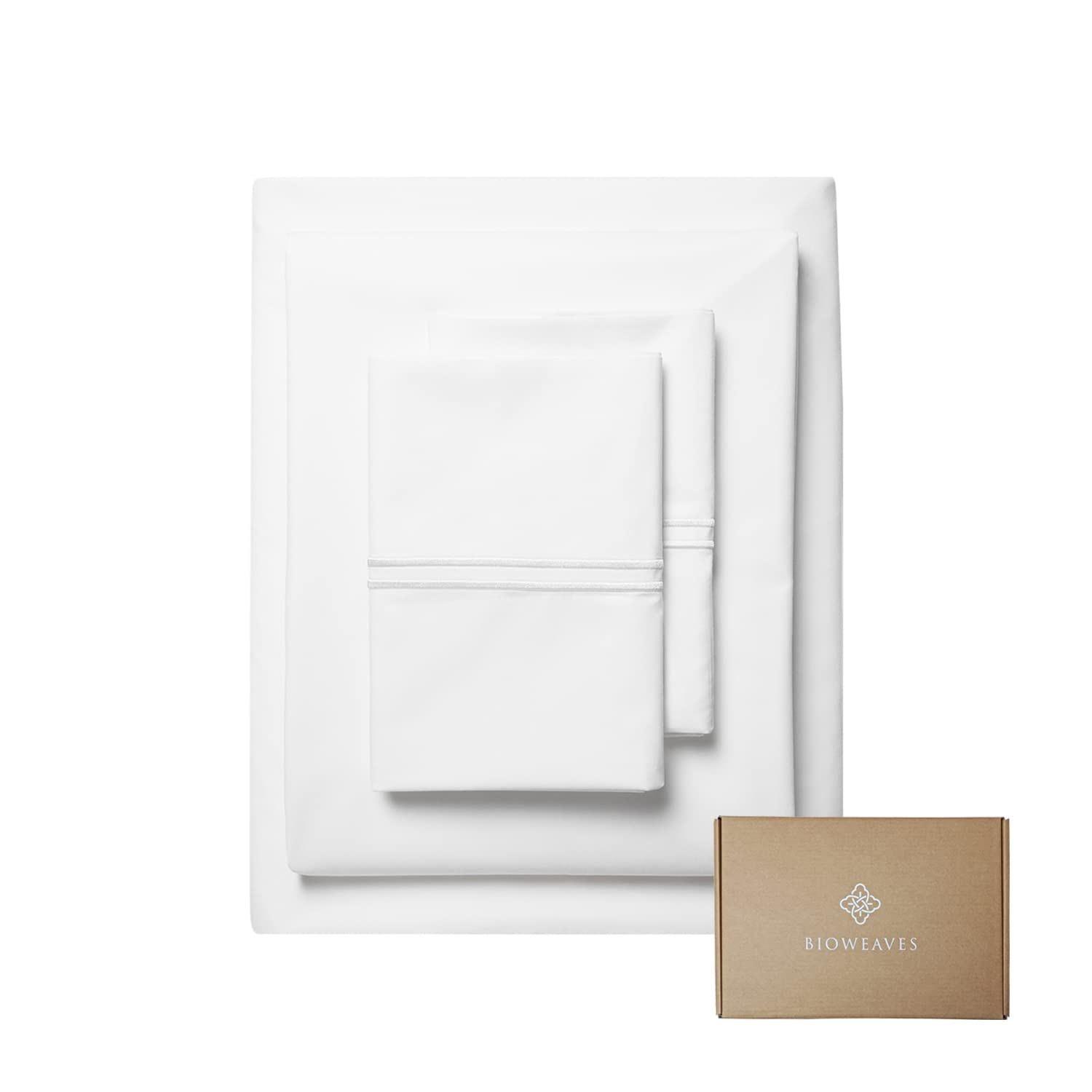 Photo 1 of BIOWEAVES 100% Organic Cotton Percale Weave Sheets Full – Crisp, Soft & Naturally Cooling, 300 Thread Count GOTS Certified Full Size Sheet Sets with 17” Deep Pocket – 4 Piece Set, White