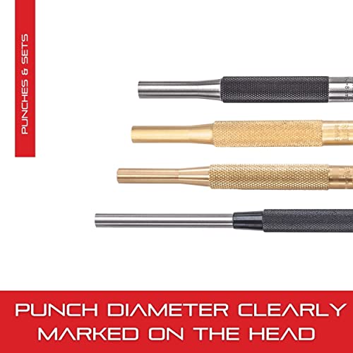 Starrett Brass Drive Pin Punch Set with Knurled Grip in Protective