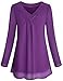 Yidarton Women Chiffon Blouses Roll-up Long Sleeve Top Casual V Neck Layered Tunic Shirt