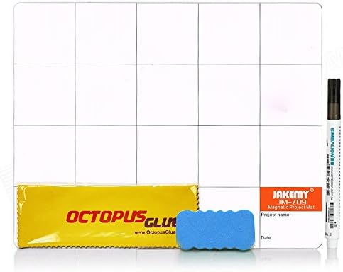 Reusable Magnetic Project Mat with Wet-Wipe Marker, Eraser & Microfiber Cleaning Cloth Antistatic Electronics Repair Rewritable Work Mat