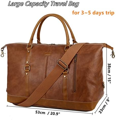 BAOSHA Leather Travel Duffel Tote Bag Overnight Weekender Bag Oversized for Men and Women HB-14 (Brown) 2 BAOSHA Leather Travel Duffel Tote Bag Overnight Weekender Bag Oversized for Men and Women HB-14 (Brown)