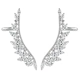 EAR VINES Angel Wings Ear Cuff Wraps CZ Crystal Clip On Earrings Silver Tone (left+right ear)