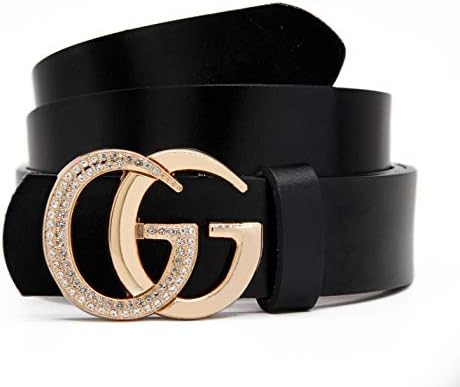 Women's Belts Cowhide Leather Belt Fashion Gold Zircon Buckle Gift Box By GAGOTE