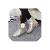Women Ankle Boot Rain Boots Female Waterproof Solid Rubber Rain Shoes Ladies Footwear,Gold Flower,6