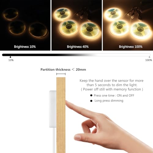AIMENGTE Luz de Gabinete 12V Tiras de Luces LED COB, Atenuación Táctil Penetrable 6 en 1, Adecuada para Gabinetes de Vino, Zapateros, Vitrinas, Armarios, Gabinetes de Cocina e Iluminación de