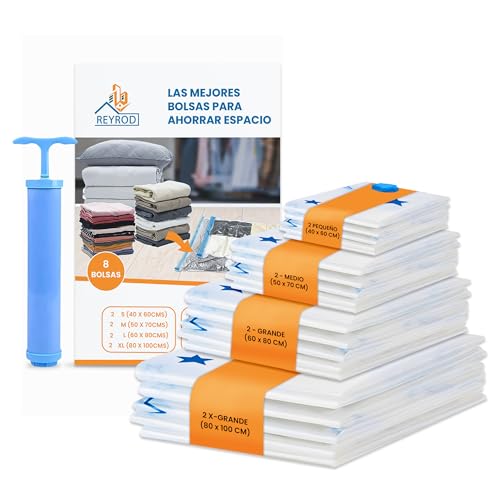 Empty Clothes Bags 8 Pieces, Storage Bag for Clothes with Manual Pump, Save Space for Clothes, Blankets, Comforters, Sheets and More