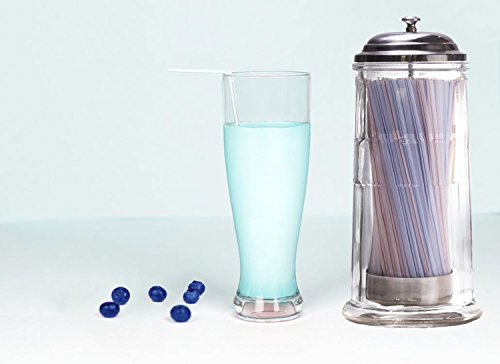 Palais Glassware Glass Straw Dispenser with Chrome Base & Cover, 11" High