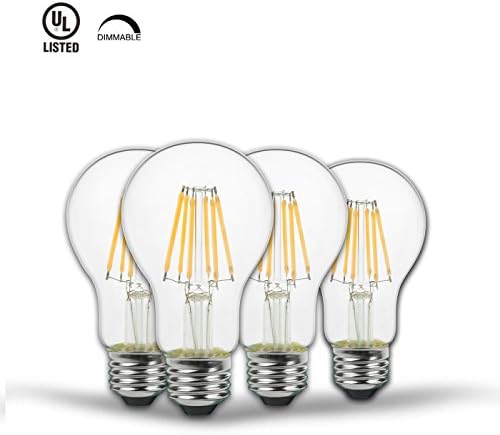 Thinklux Edison Style Filament LED A19 Light Bulb, 7 Watt, 60 Watt Equal, 2700K, Dimmable, E26 Base (Pack of 4)