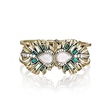 Lares Domi Vintage Gold-tone Crystal Incrusted Simulated Emerald - Opal Inlay Elegant Palm Leaf Bracelet