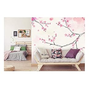 Large Wall Mural - Pink Blooming Cherry Flowers on The Branch with Abstract Background | Self-Adhesive Vinyl Wallpaper/Removable Modern Wall Decor - 66x96 inches
