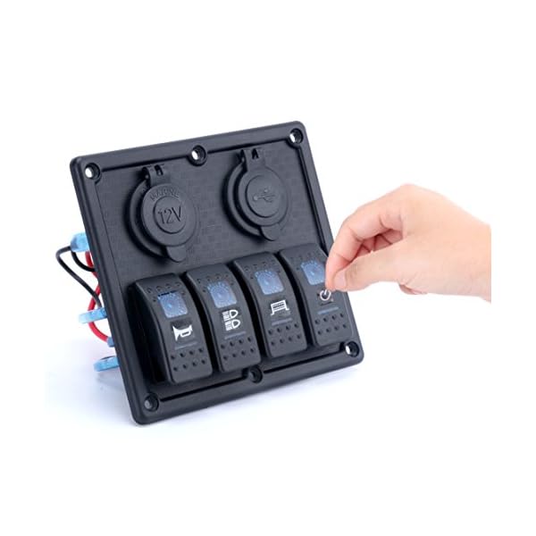 Amarine-made-Blue-LED-light-indicator-Waterproof-4-gang-rocker-switch-Panel-Double-USB-Power-Charger-Adapter-12V-Cigarette-Lighter-Socket-for-Marine-Boat-CarMarinePN-R4S2