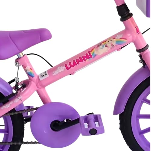 Bicicleta Infantil Aro 16 Menina Rosa e Roxa com Rodinhas Buzina e Cesta