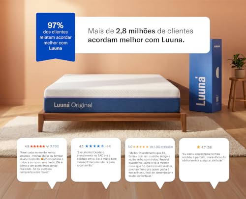 Colchão Queen Luuna Original Macio 26cm, bloqueio de movimento, 10 Anos