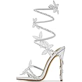sexytag Diamante Heels Butterfly Wrap Around Strap Fantasy Rhinestone Sparkly Stiletto Heel Sandals