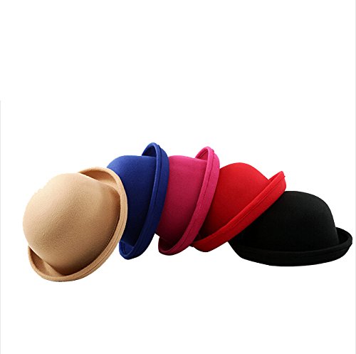 Natuworld Women Kids Winter Wool Felt Roll Brim Billycock Cloche Bucket Bowler Derby Fedora Hat