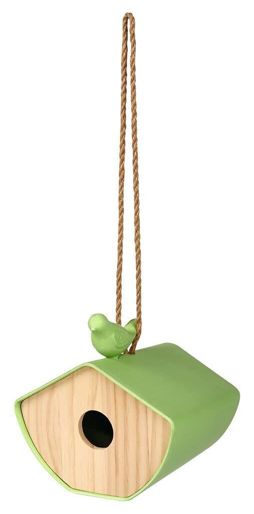moses. Leaf & Flower Bird House, Small House for Hanging on the Balcony, Patio or in the Garden, Hanging Bird House Made of Wood and Bamboo, Wood & Green