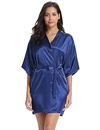 Vlazom - Kimono para mujer (corto, satén, color puro, con cuello en V)