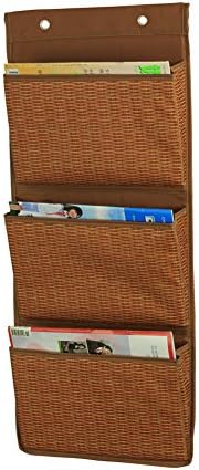 Wall Magazine Rack Storage Bag Organizer Level 3 Storage Gadgets For Home/ Bathroom/ Office 68.5 × 29CM (rattan brown)