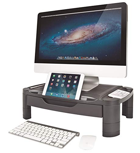 ErgoActive Height Adjustable Monitor Stand Riser with Storage Organizer and Drawer, Computer, iMac, Printer, Laptop, Desk with Tablet & iPhone Holder, Cable Management Slot (Black) - Thumbnail 7