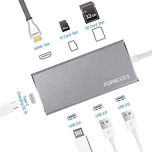 USB C Hub, 7-in-1 USB C Adapter with Type C Charging Port, 4K HDMI Output, SD & TF Card Reader, 3 USB 3.0 Ports, Portable for MacBook Pro, XPS and More Type-C Devices