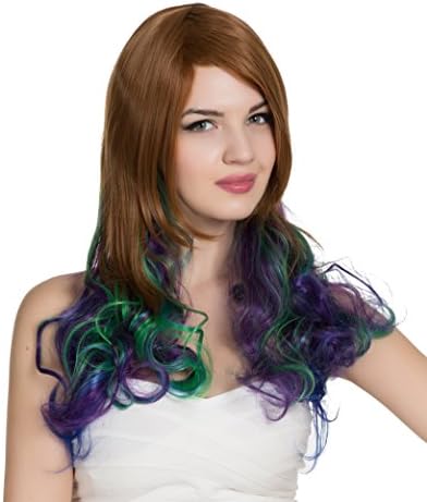 PINKISS Fashion Colorful Harajuku Lotita Style Cosplay Wig with Free Wig Cap (LC5061 DS / STFP20TT3952 Chestnut Purple Blue Green