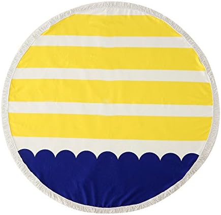 Round Beach Blanket Thick Microfiber Large Round Beach Towel with Tassels Ultra Soft Super Water Absorbent Multi-Purpose Towel 59 inches across (Yellow)