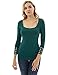 PattyBoutik Women Square Neck 3/4 Sleeve Eyelet Blouse (Dark Green Small)