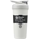 BlenderBottle Strada Shaker Cup Insulated Stainless Steel Water Bottle with Wire Whisk, 24-Ounce, White | Insulated, Water Bottle, Wire Whisk