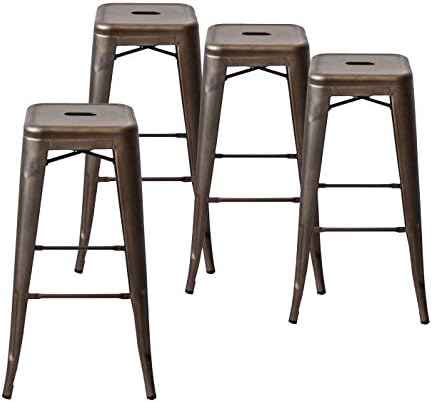 Buschman Set of Four Bronze 30 Inches Counter Height Tolix-Style Metal Bar Stools, Indoor/Outdoor, Stackable
