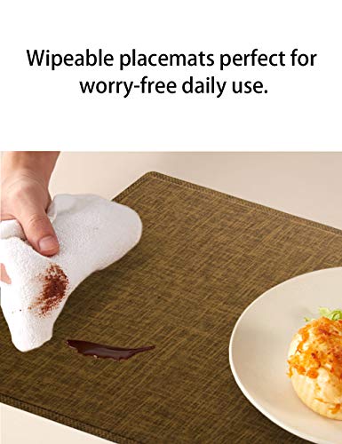 Alpiriral Dining PlaceMats Heat Resistant PlaceMats Easy to Wipe Off Scrub Vinyl Place Mats Washable Table Mats Protect A Table from Messes & with A Nice Looking (Imitation Linen-Brown, Set of 6) - Thumbnail 2