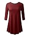 AMORE ALLFY Women's 3/4 Sleeve Round Neck Flare Hem Tunic Burgundy X-Large