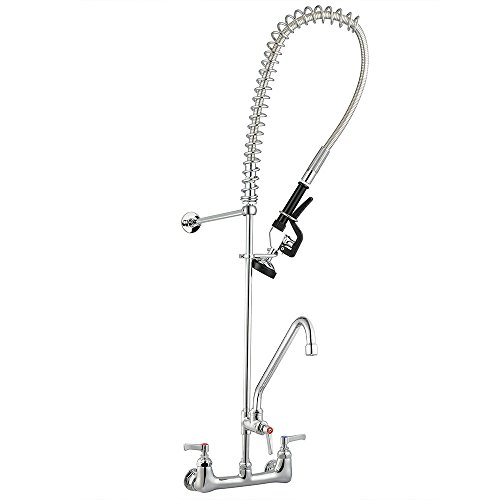 Aquaterior Chrome Commercial Wall-mount Faucet Pull Down Pre-rinse Spray with 12" Add-on Riser Spout CUPC NSF ANSI