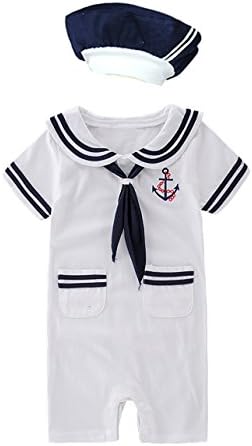 XM Nyan May's Baby Toddler Boys Sailor Stripe Romper Marine Navy Romper Onesie Outfit