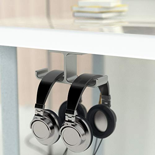 Headphone Stand, 6Amlifestyle Aluminum Under Desk Dual Headset Hanger Holder Mount, Stick-On Hooks Universal For All Headphones, Gray (Patented) (647336113921)