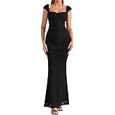 VKIHOC Cap Sleeve Long Formal Dress Elegant Lace Up Bodycon Ruched Maxi Cocktail Wedding Guest Dresses for Women