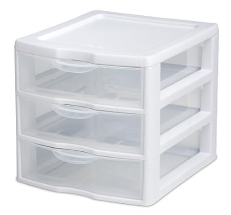 Sterilite 20738006 Clear View Mini 3 Drawer Organizer With White
