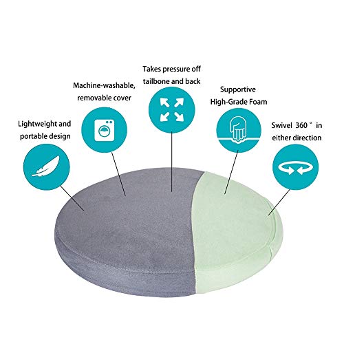 JoyBox-Round-Seat-Cushion-for-Office-Chair-Lower-Back-Pain-Tailbone-Coccyx-Sciatica-Relief-Pure-Memory-Foam-for-Relaxing-Yoga-Meditation-Home-Car-Use-Gray-Green-33-33-4-cm