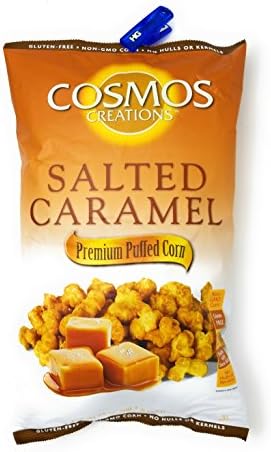 Cosmos Creations 25 Ounce Salted Caramel Puff Corn, Bonus One HG Grocery Bag Clip (Colors Vary), Almost Like PopCorn (Single)