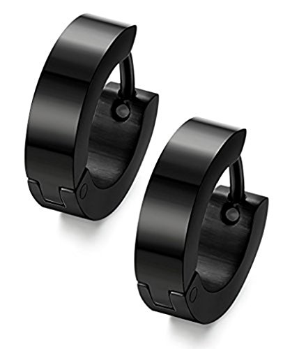 Stainless Steel Huggie Earrings - Unisex Cool Small Hypoallergenic Hoop Stud Earring Piercings (1pair BLACK)