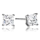 Princess Cut Square Cz Basket Set 925 Sterling Silver Unisex Stud Earrings