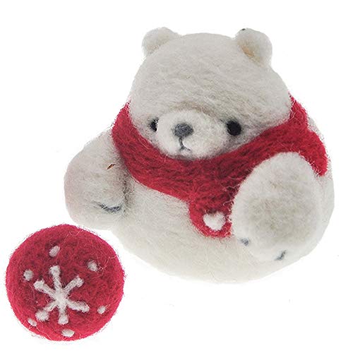 Wool Queen White Bear Needle Felting Kit, Pure Queensland 70S Fine Wool, Felting Foam Mat, 2 Needles, Instruction & Videos- Great for Arts & Crafts & Easy for Beginners