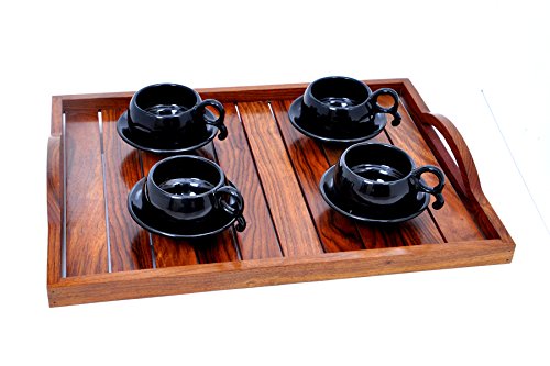 Hashcart Indian Rosewood Sheesham Wood Handmade & Handcrafted Wooden Serving Tray for Dining Tableware, Table Décor, Kitchen Serveware Dining Accessory,Breakfast Coffee Table Tray,Butler Serving Tray - Thumbnail 5